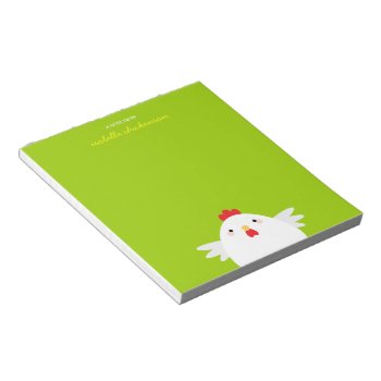 White Chicken On Green Personalizable Notepad by IckleCritters at Zazzle