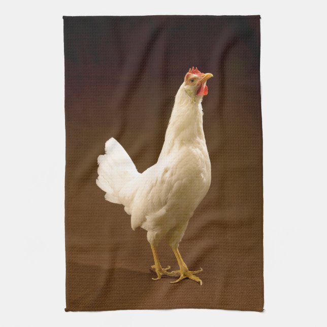 White Chicken Rooster Hen Towel (Vertical)