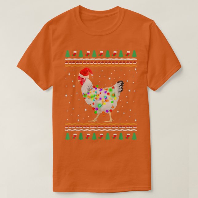 White Chicken Ugly Christmas Chicken Santa Christm T-Shirt (Design Front)