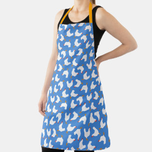 White Chickens on Blue Apron