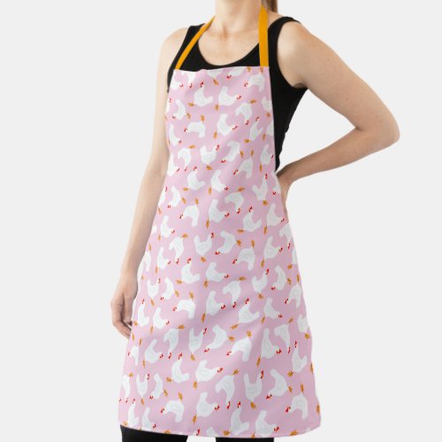 White Chickens on Pink Apron