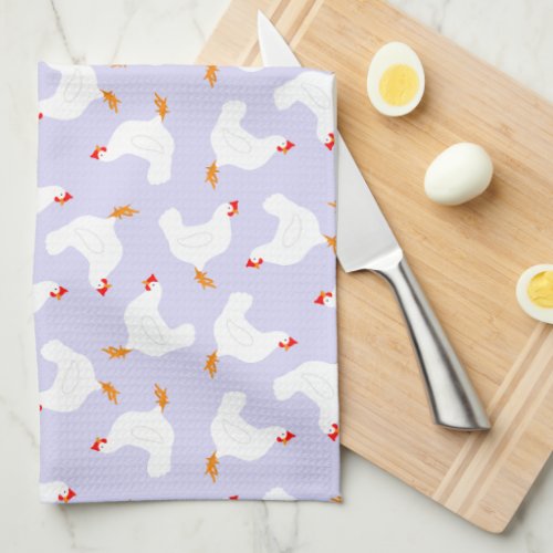 White Chickens on Purple Kitchen Towel