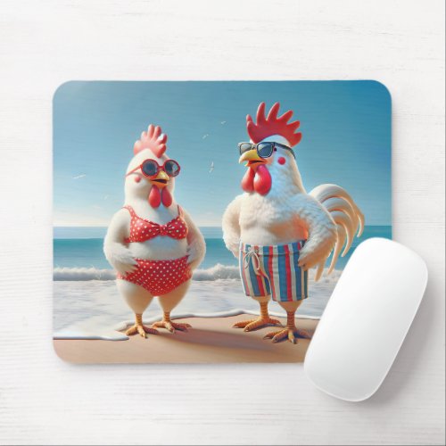 White Chickens Wearing Swimsuits Mouse Pad