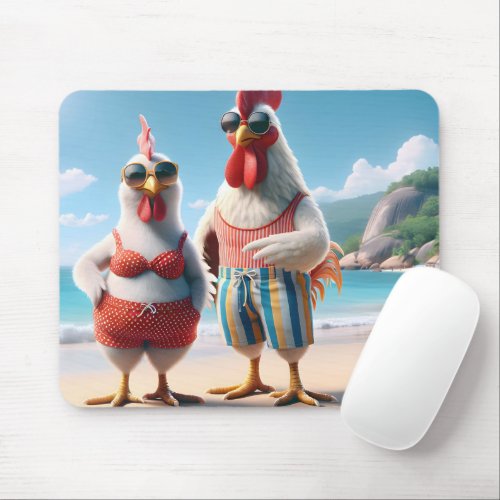 White Chickens Wearing Swimsuits Mouse Pad