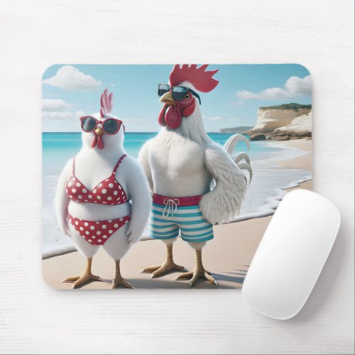 White Chickens Wearing Swimsuits Mouse Pad