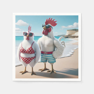 White Chickens Wearing Swimsuits Napkins