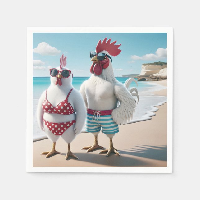White Chickens Wearing Swimsuits Napkins (Front)