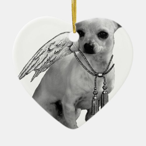 White Chihuahua Angel Wings Ceramic Ornament