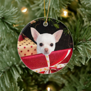 White Chihuahua Christmas Ceramic Ornament