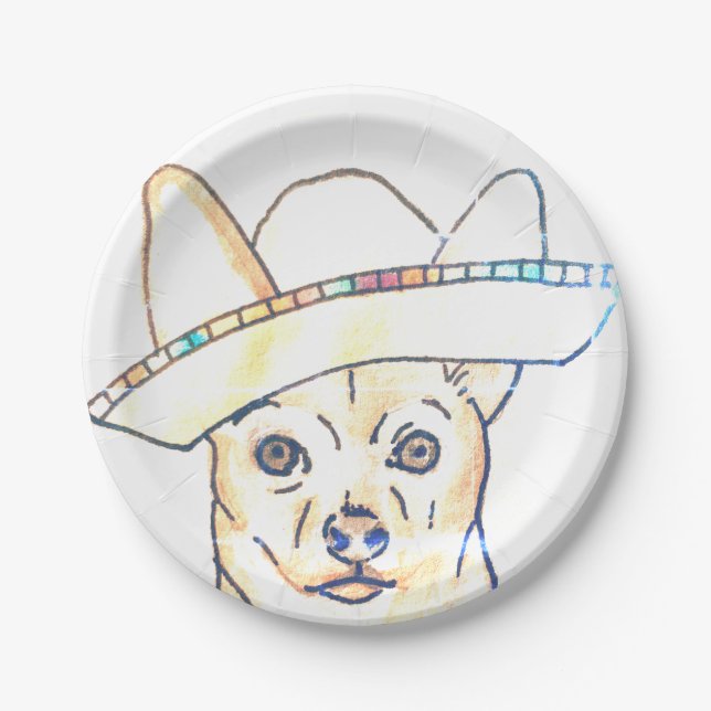 White Chihuahua Themed Cinco de Mayo Paper Plates (Front)