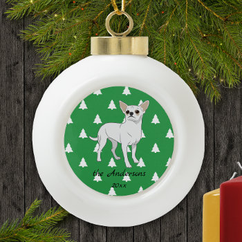 White Chihuahua White Christmas Trees Green Ceramic Ball Christmas Ornament by FavoriteDogBreeds at Zazzle