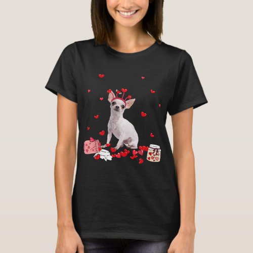 White Chihuahua With Heart Shape Valentine T_Shirt