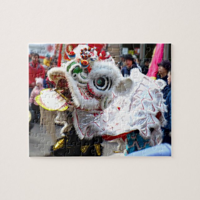 White Chinese Lion Dancer Chinatown Jigsaw Puzzle (Horizontal)