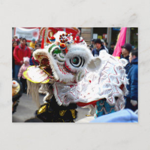 White Chinese Lion Dancer Chinatown Postcard