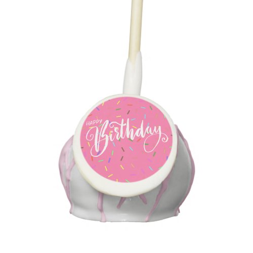 White Chocolate Happy Birthday Pink Sprinkles Cake Pops