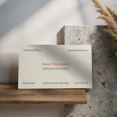 White Chocolate Pink Elegant Classic Minimalistic Business Card