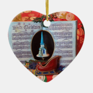 White Christmas and Santa Sleigh Ceramic Ornament