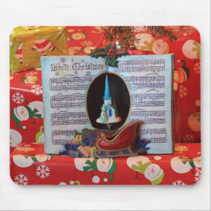 White Christmas and Santa Sleigh Mouse Pad