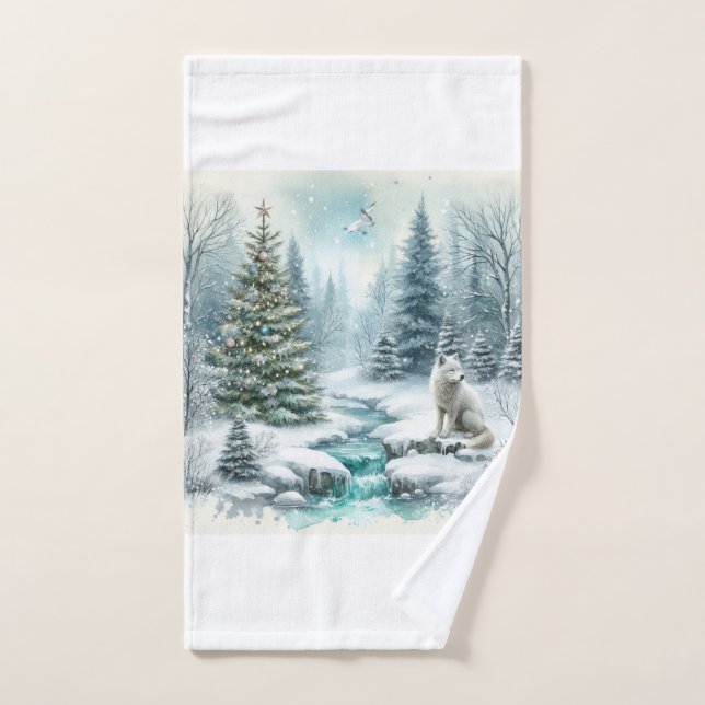 White Christmas Artic Fox Hand Towel (Hand Towel)