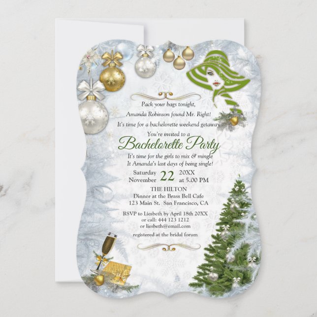 White Christmas Bachelorette Party Invitation (Front)