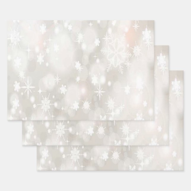 White Christmas Background Snowflakes Mistletoe Wrapping Paper Sheets (Set)