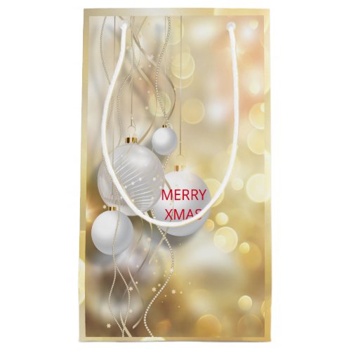 White Christmas Balls And Gold Bubbles Small Gift Bag