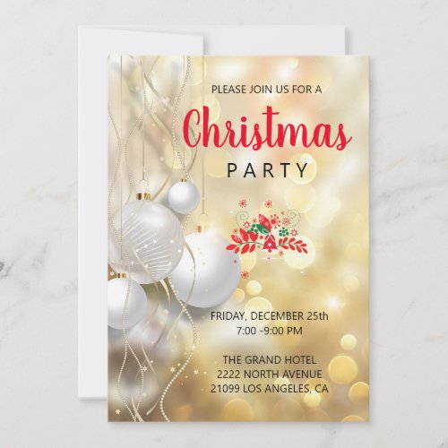 White Christmas Balls And Stringed Beads Invitation