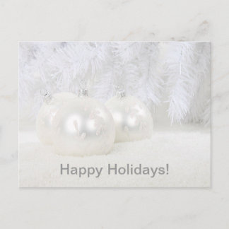 White Christmas Balls on Snow & White Background Holiday Postcard
