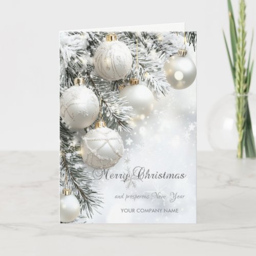 White Christmas Balls Snowflakes Holiday Card