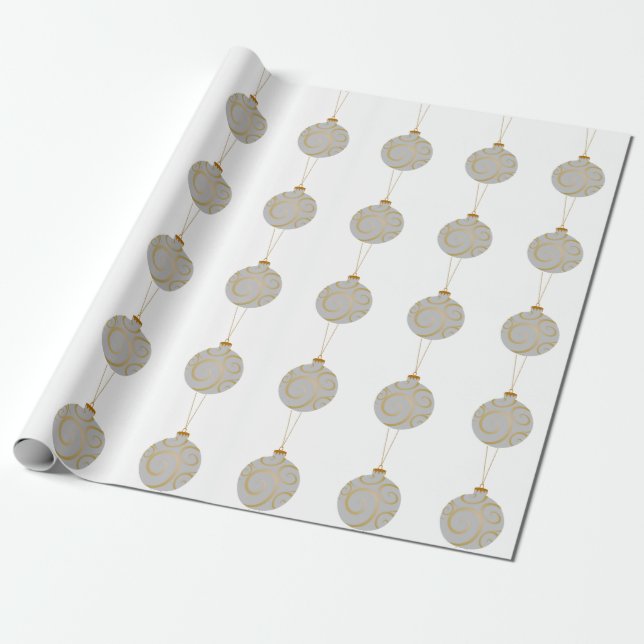 White Christmas Bauble & Snowflakes Matte Wrapping Paper (Unrolled)