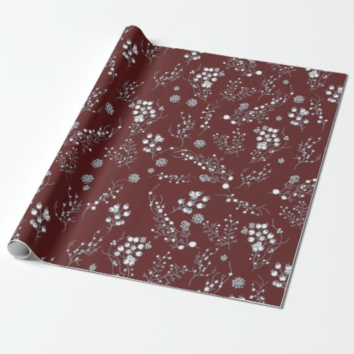 White Christmas berries pattern on velvet red Wrapping Paper