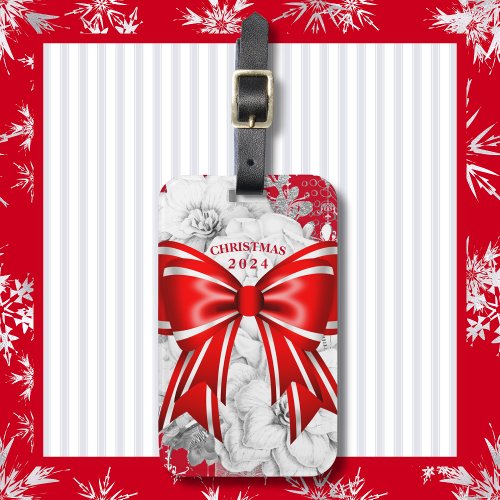 White Christmas Big Bow  Luggage Tag