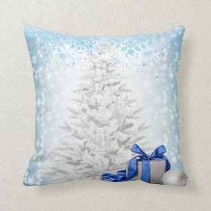 White Christmas Blue Snowflakes Throw Pillow