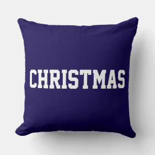 White CHRISTMAS Bold Text On Deep Navy Blue Throw Pillow