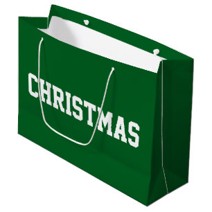 White CHRISTMAS Bold Text On Festive Forest Green Large Gift Bag