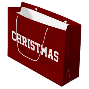 White CHRISTMAS Bold Text On Festive Vintage Red Large Gift Bag