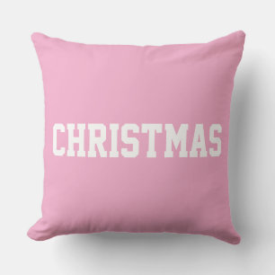 White CHRISTMAS Bold Text On Light Pretty Pink Throw Pillow