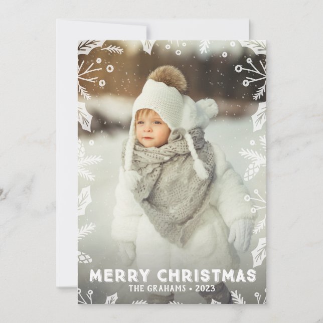 White Christmas Border Photo Christmas Cards (Front)