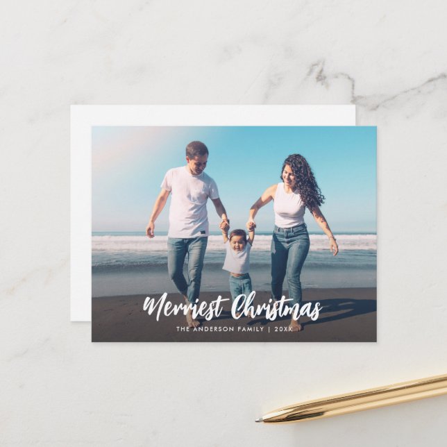 white christmas brush script overlay photo card (Front/Back In Situ)