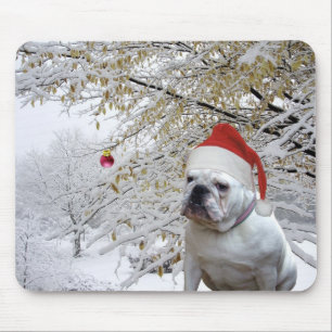 White Christmas Bulldog mousepad