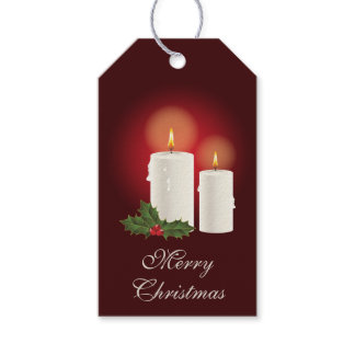 White Christmas Candles On Red - Merry Christmas Gift Tags