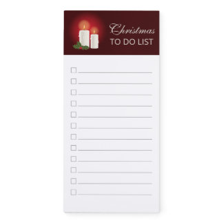 White Christmas Candles On Red - To Do List Magnetic Notepad