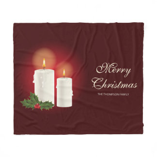 White Christmas Candles On Red With Custom Text Fleece Blanket