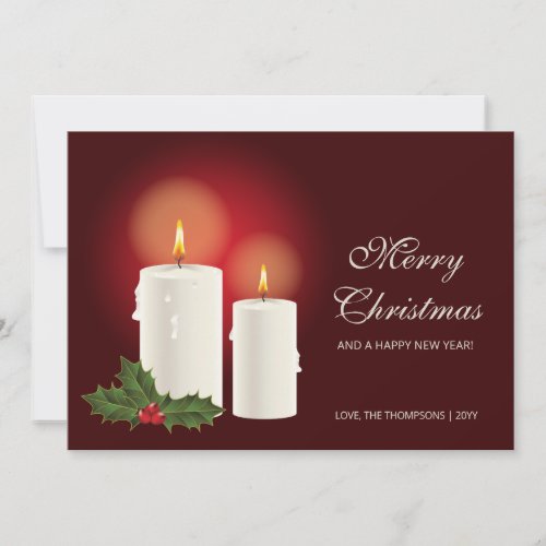 White Christmas Candles On Red With Custom Text Holiday Card