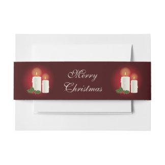 White Christmas Candles On Red With Custom Text Invitation Belly Band