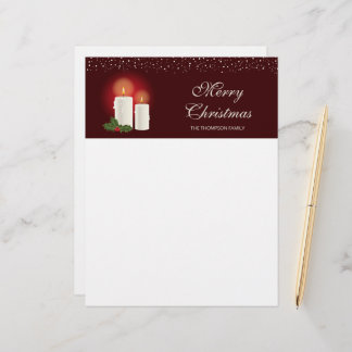 White Christmas Candles On Red With Custom Text Letterhead