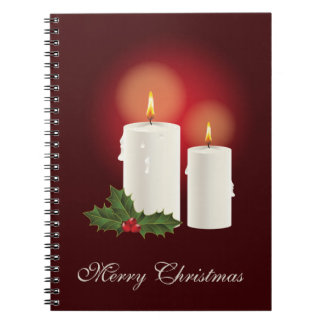 White Christmas Candles On Red With Custom Text Notebook