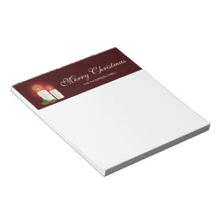 White Christmas Candles On Red With Custom Text Notepad