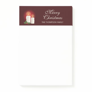 White Christmas Candles On Red With Custom Text Post-it Notes