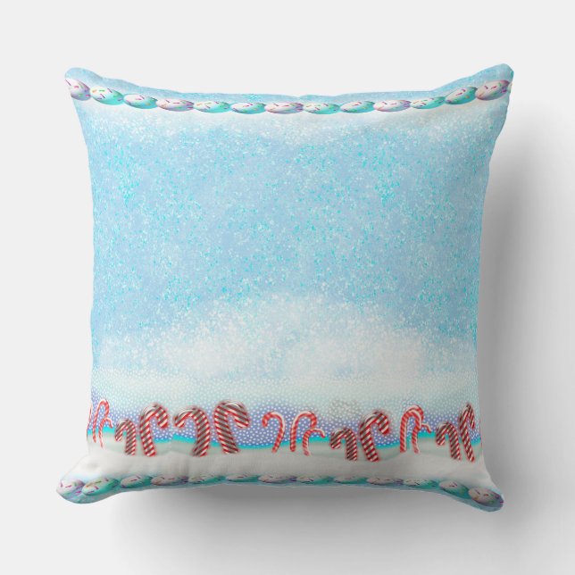 White Christmas Candy Cane Forest Throw Pillow (Front)